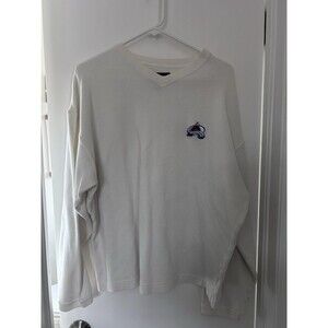 Vintage 1997 Antigua Colorado Avalanche NHL V-Neck Sweater White Size Large